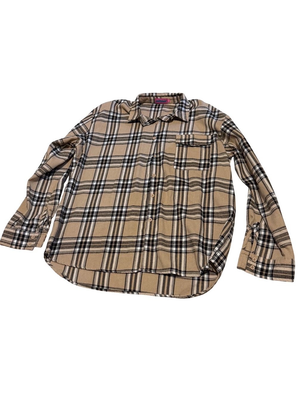 Edikted Plaid Button Front Flannel Shirt Beige Black Women’s Medium